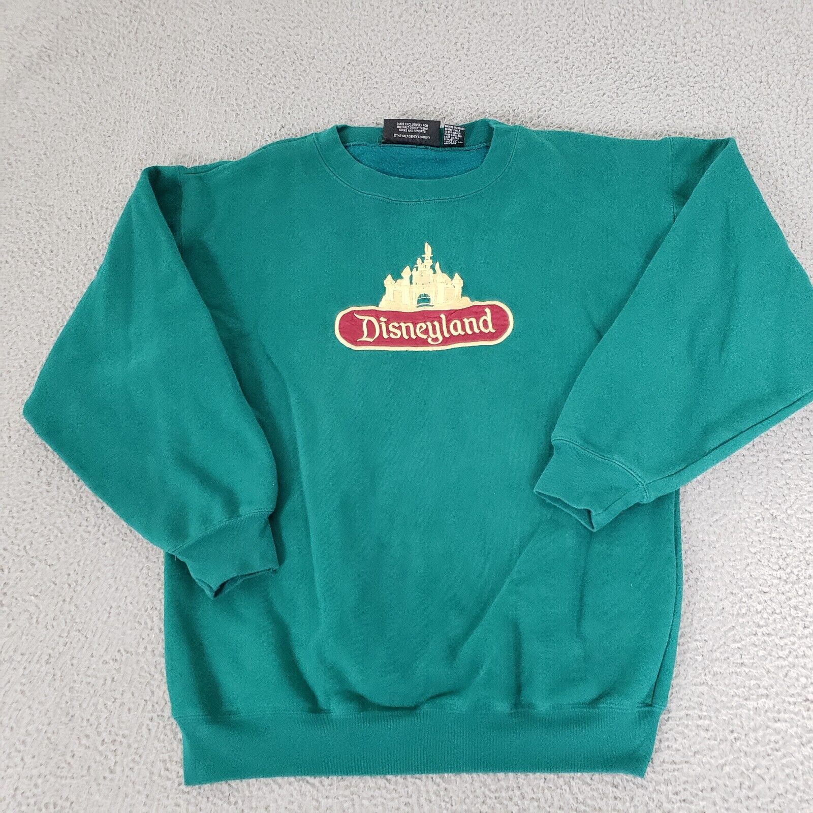 VINTAGE Disneyland Sweatshirt Adult Medium Green Pullover Sweater Graphic Logo