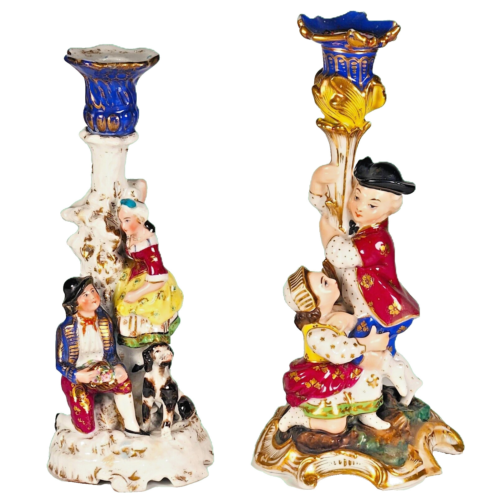 Antique Dresden Figures Ceramic Candlestick Holders - Estate Sale Find