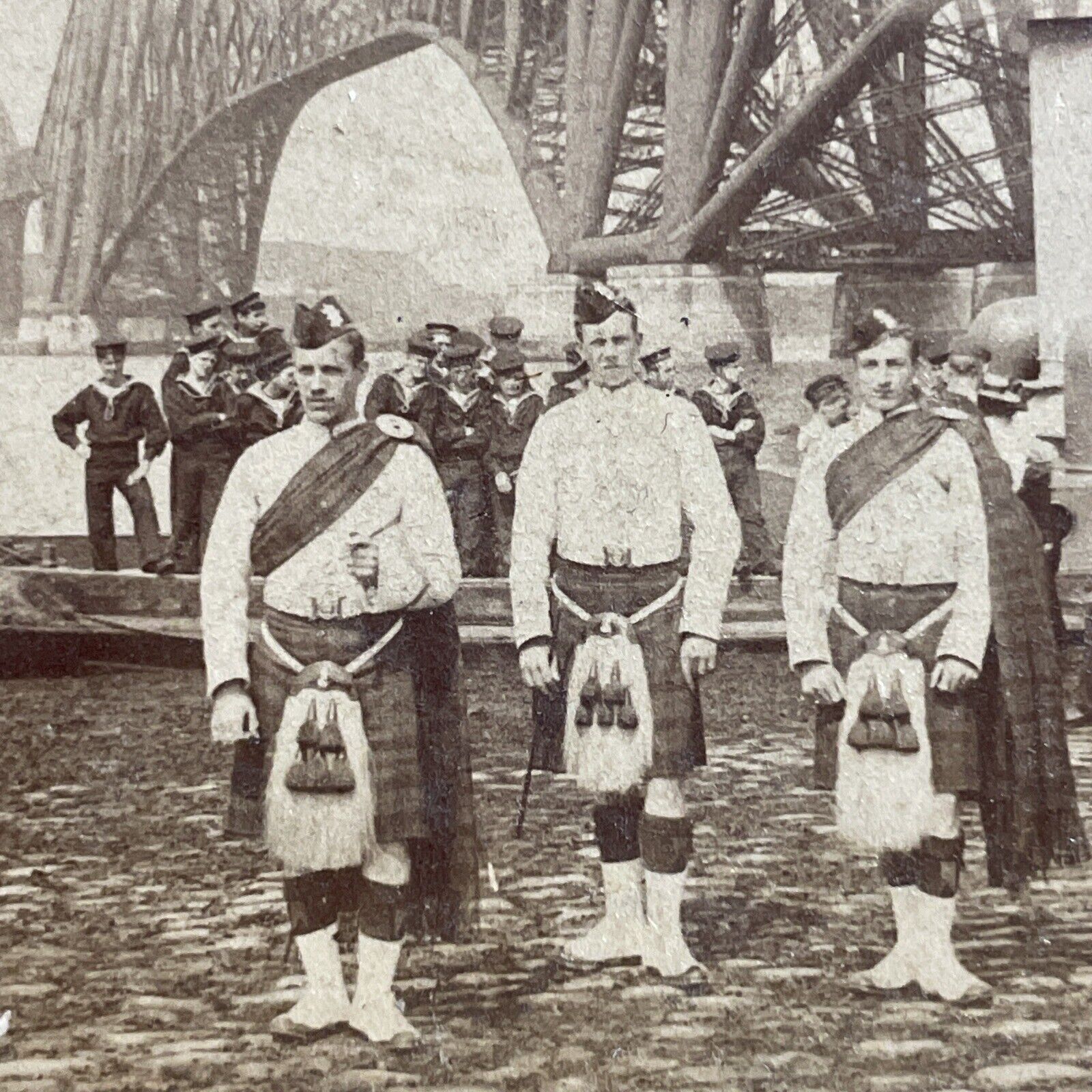 Antique 1896 Scottish Highlanders & Navy Sailors Stereoview Photo Card P5164