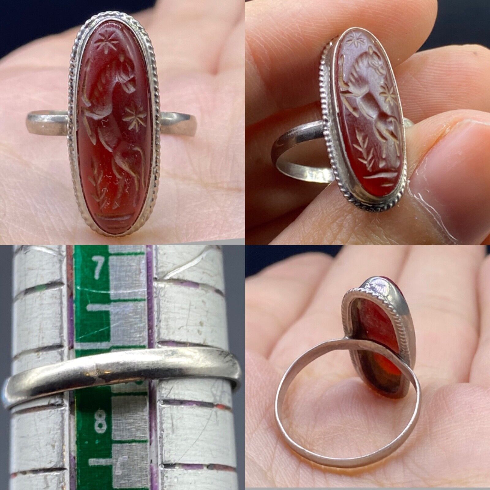 Wonderful Unique Ancient Roman Horse Intaglio Mix Silver Antique Ring -