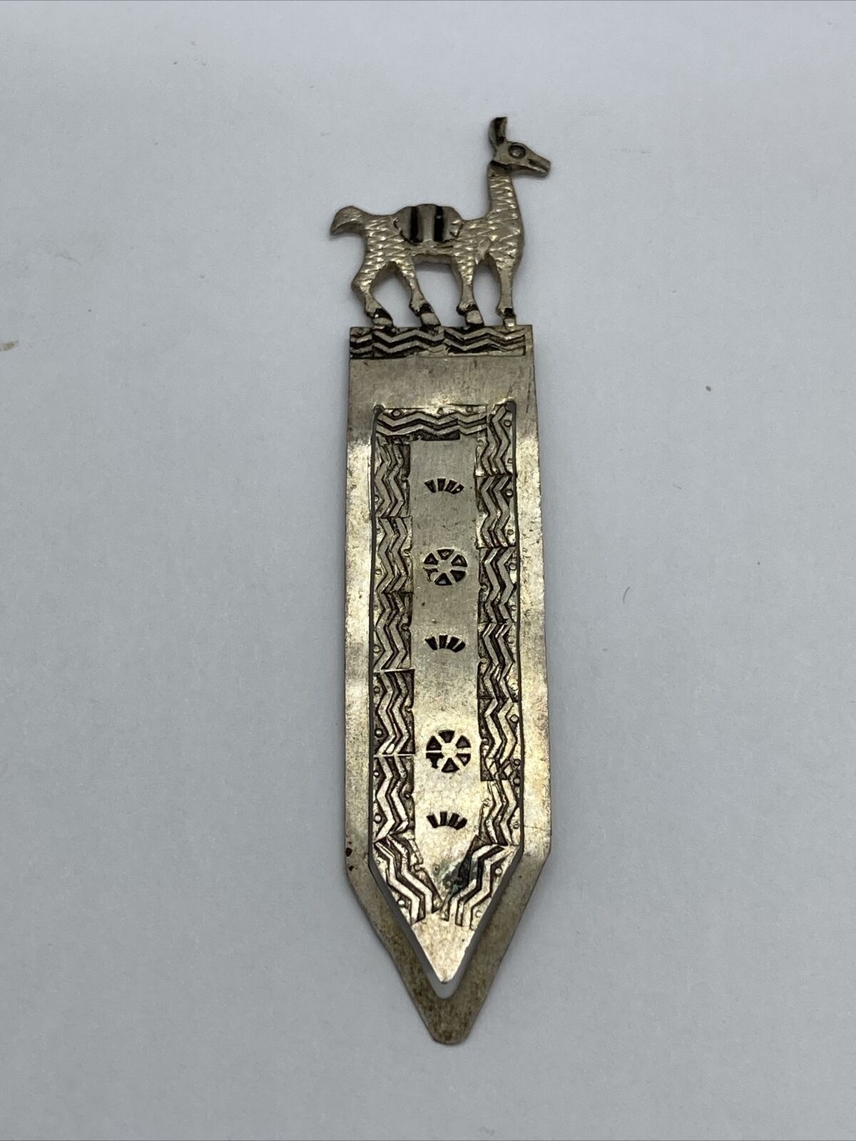 Hand Made Silver Peru Ethnic Old Bookmark LAMA Animal, Hand Chased Rare