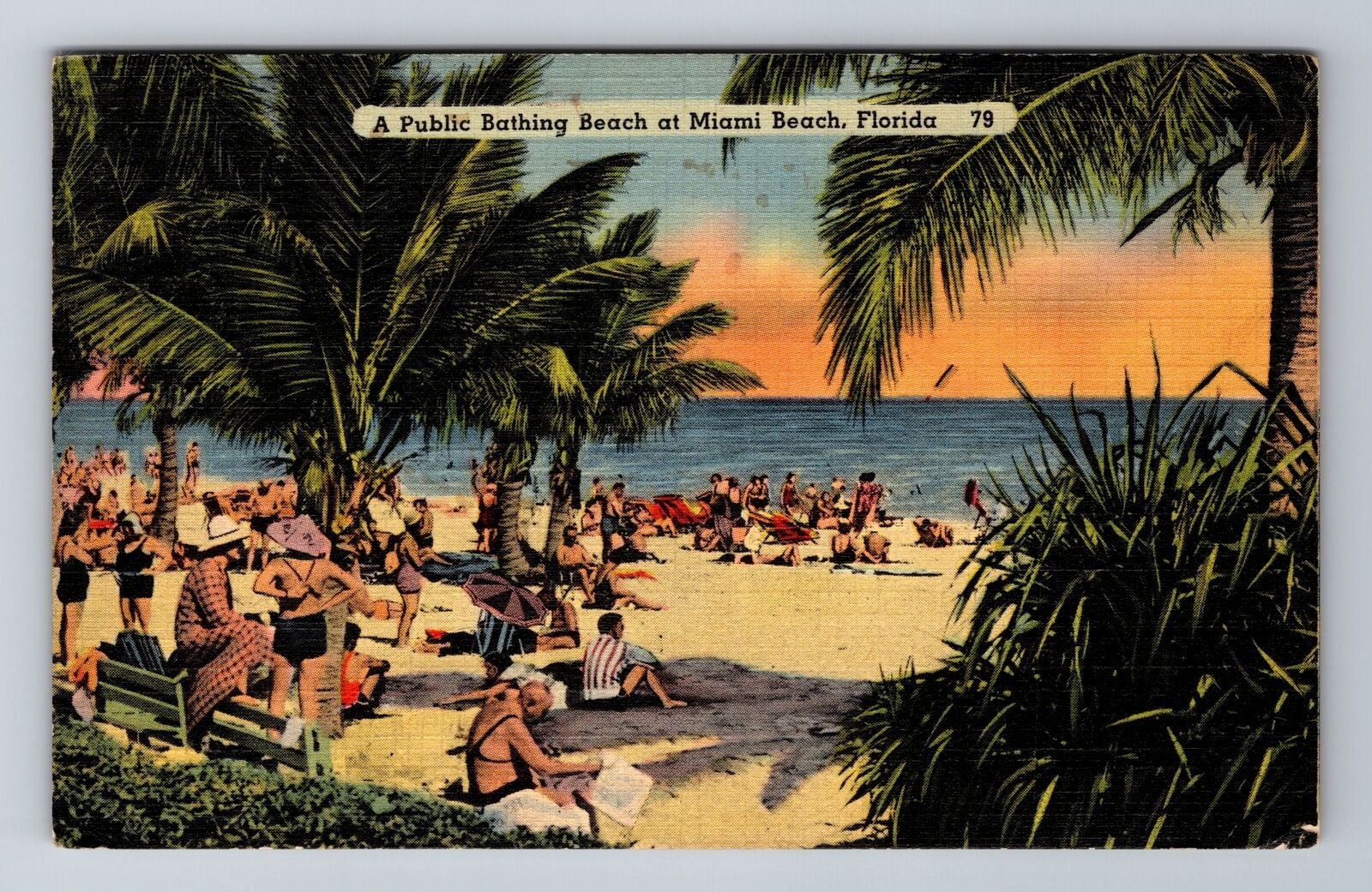 Miami Beach FL-Florida, Public Bathing Beach, Antique, Vintage c1942 Postcard