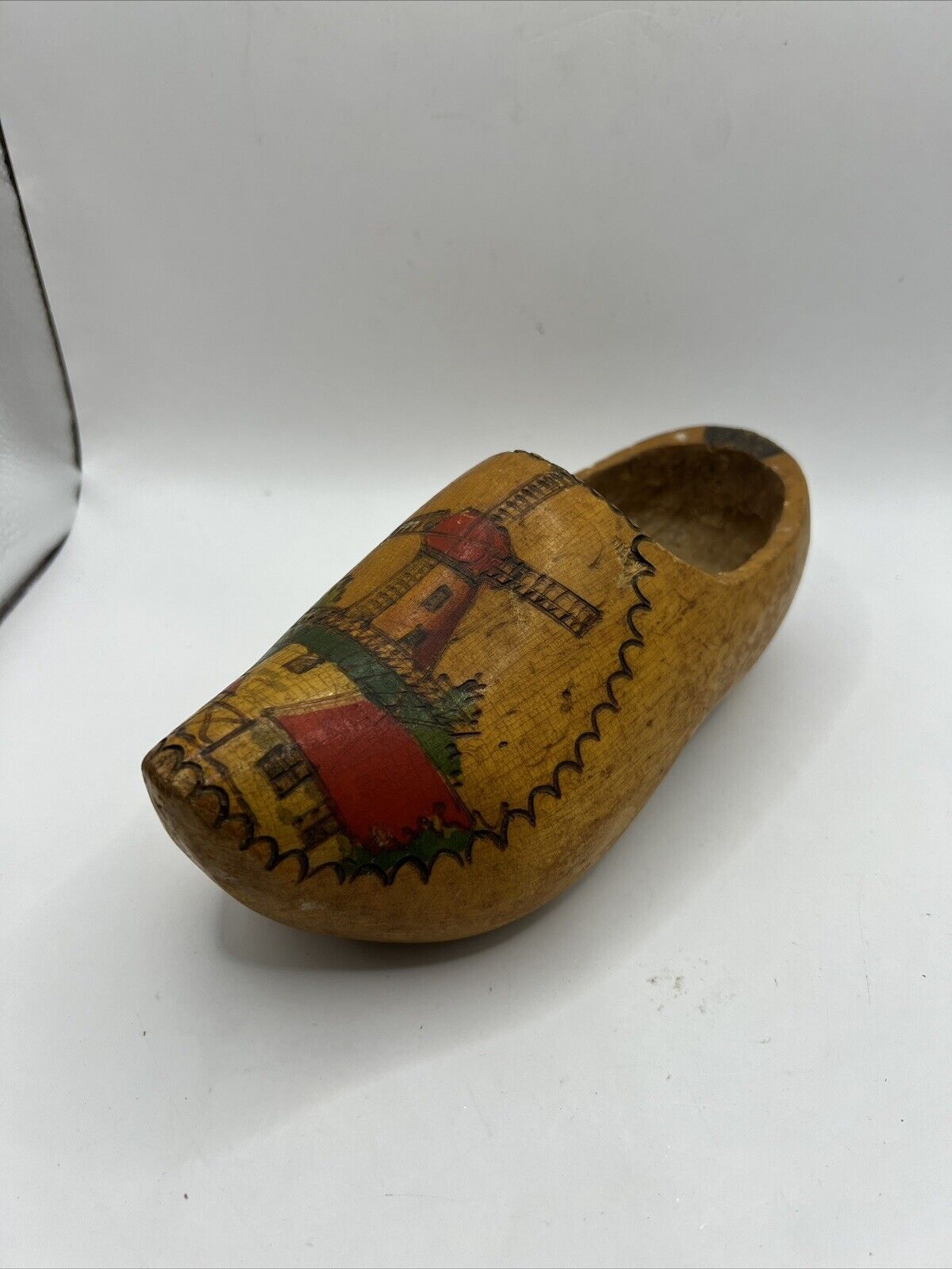 Vintage Dutch Wooden Shoe Hand Painted Made In Holland