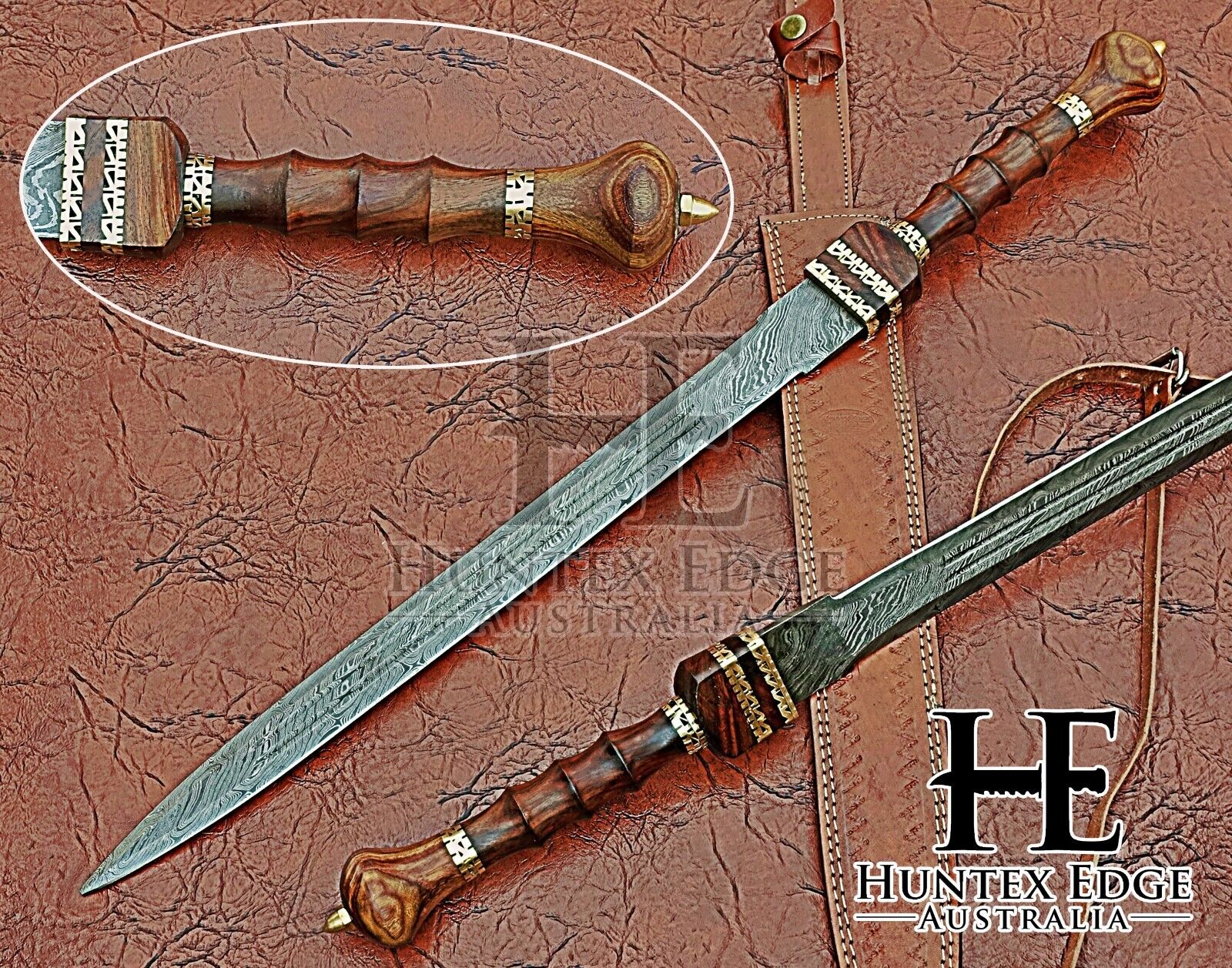 HUNTEX Handmade Damascus Blade, Rosewood, 73 cm Divine Roman Empire Short Sword