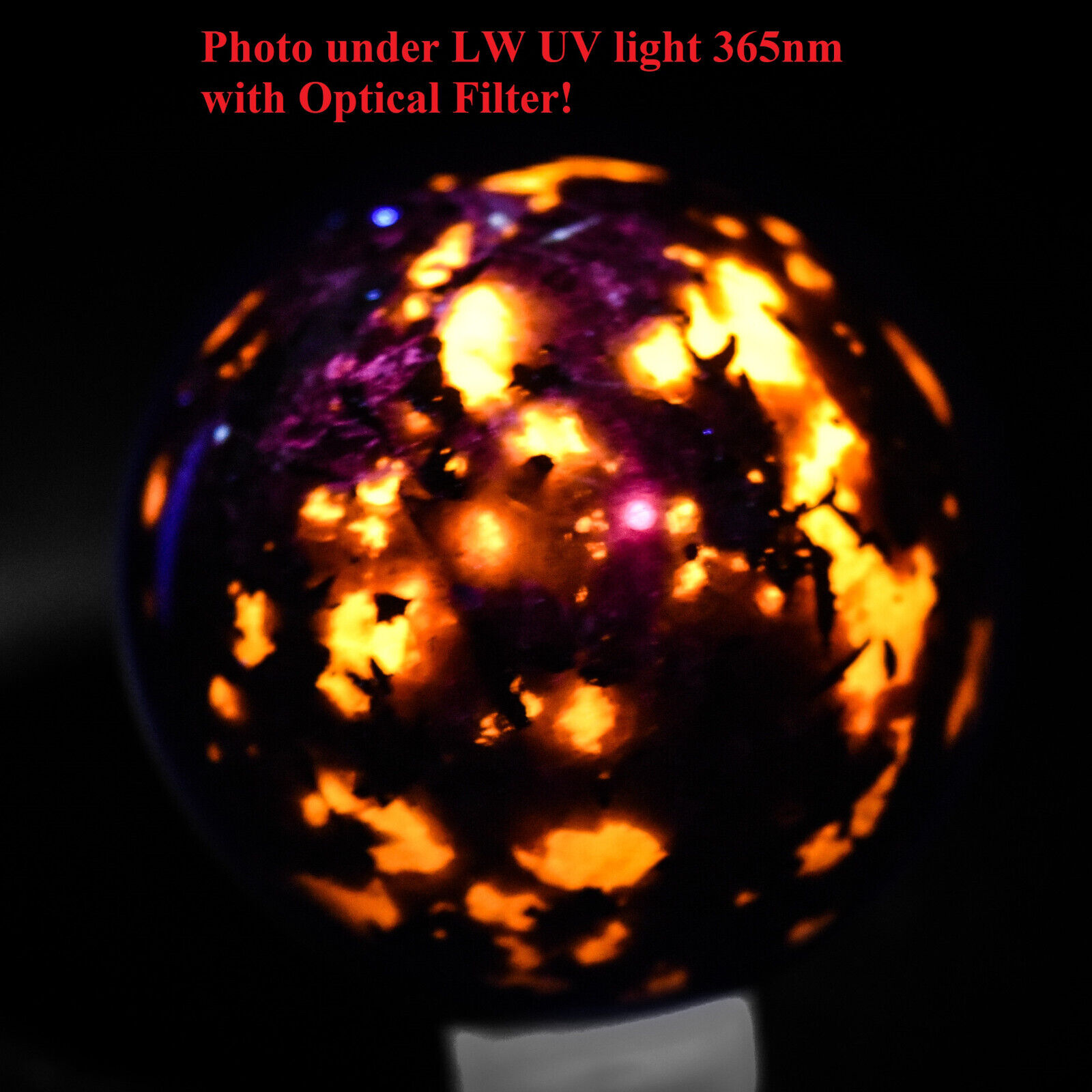 44mm Glowing under UV Yooperlite Syenite Crystal Sphere China + LW UV Flashlight