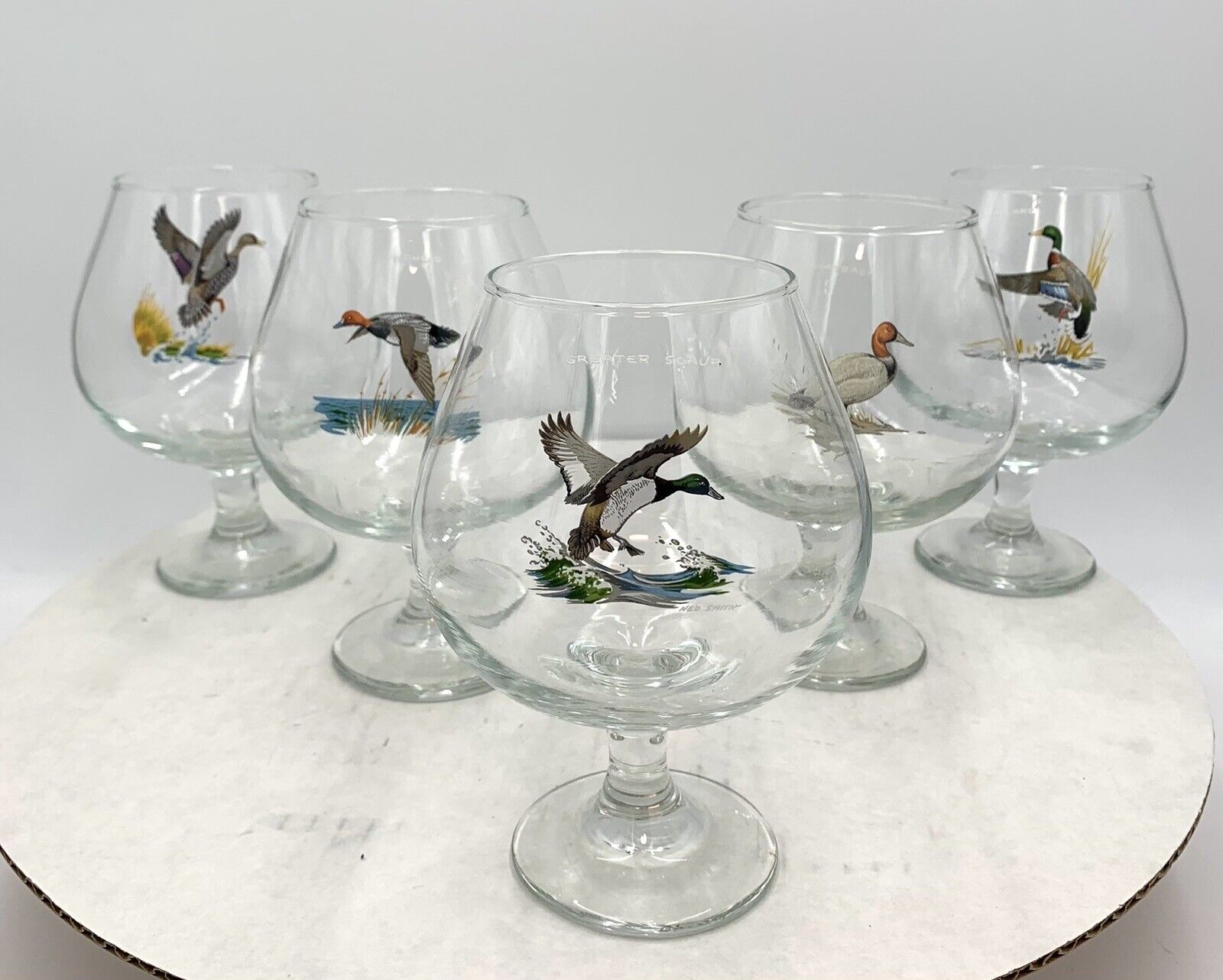 Vintage Ned Smith Duck Brandy Snifters Set Of 5