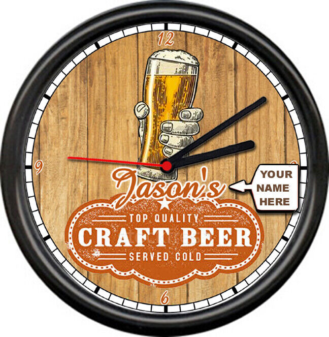 Personalized Your Name Craft Beer Brewing Man Cave Sign Wall Clock