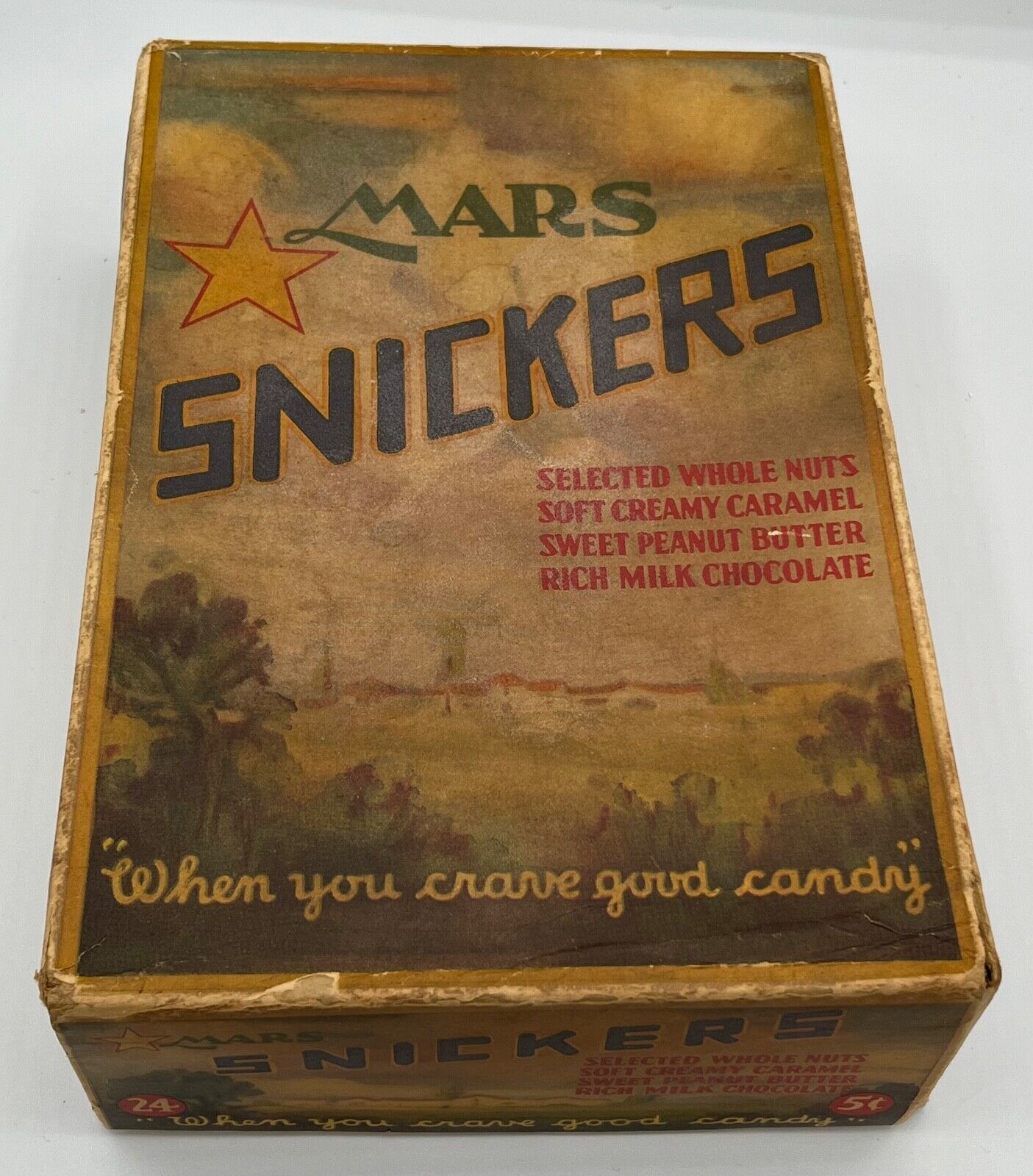 Vintage Colored Mars Snickers Candy Bar Box of 24 5¢ - 1930s/1940s - *Empty*