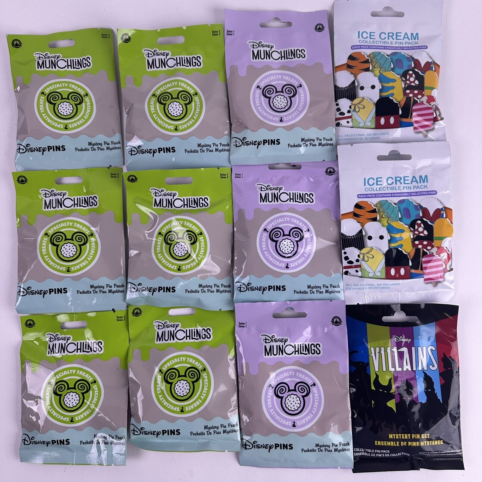 Disney Munchlings Ice Cream Villains Mystery Pin Pack 60 Pins Collection Lot