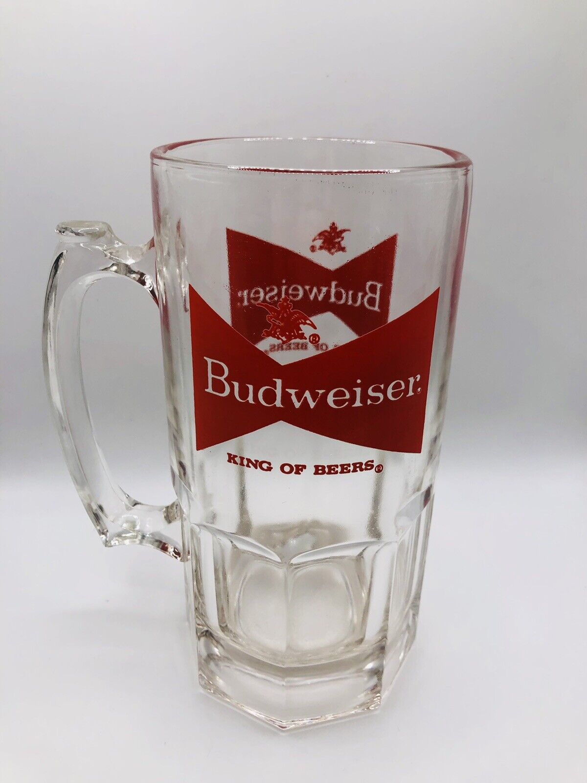 Vtg Budweiser King of Beers 8” Heavy Glass Handled Mug