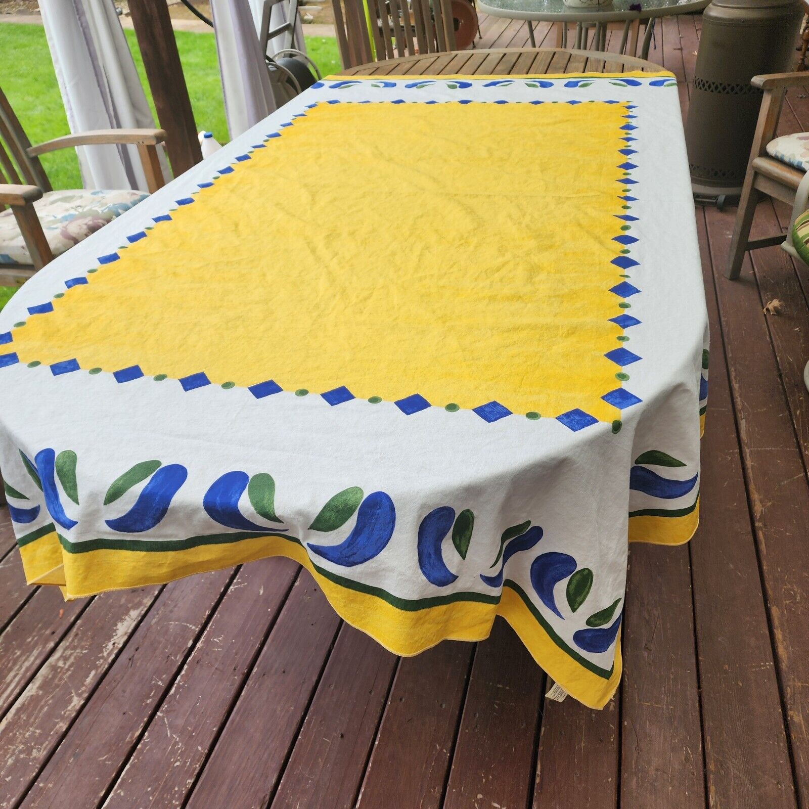 Cooks Club Tablecloth French Country Style Sunny Yellow Blue Green Cotton 82x62