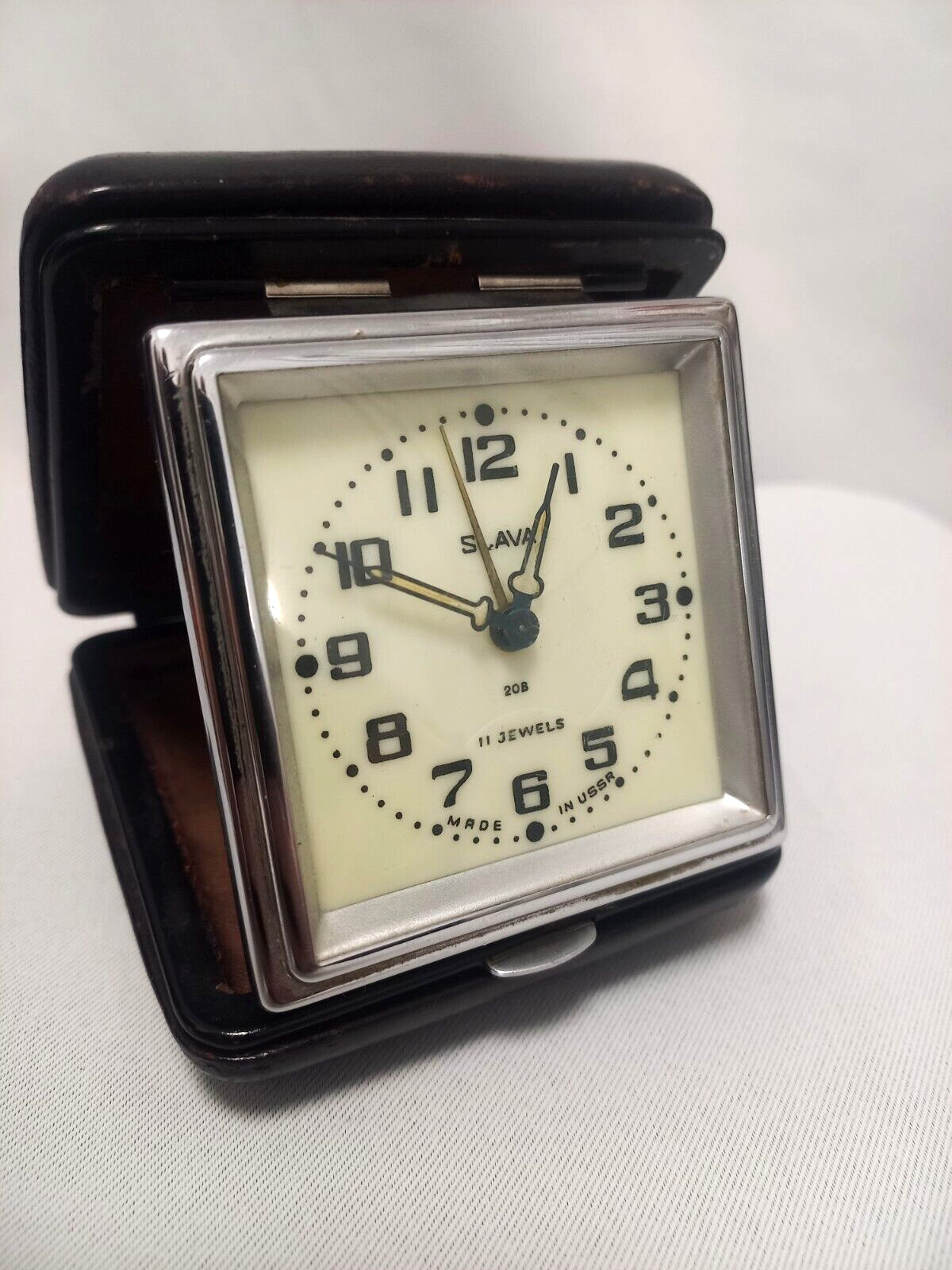 Vintage Alarm Clock Slava Soviet-Style Wake-Up 11 Jewels Made in USSR 1970s