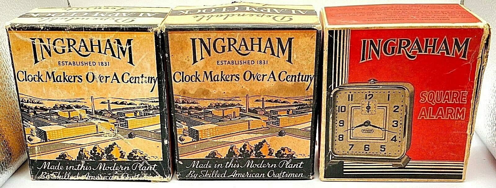 3 ORIGINAL E. INGRAHAM CO., BRISTOL, CT ALARM CLOCK BOXES, ca. 1940