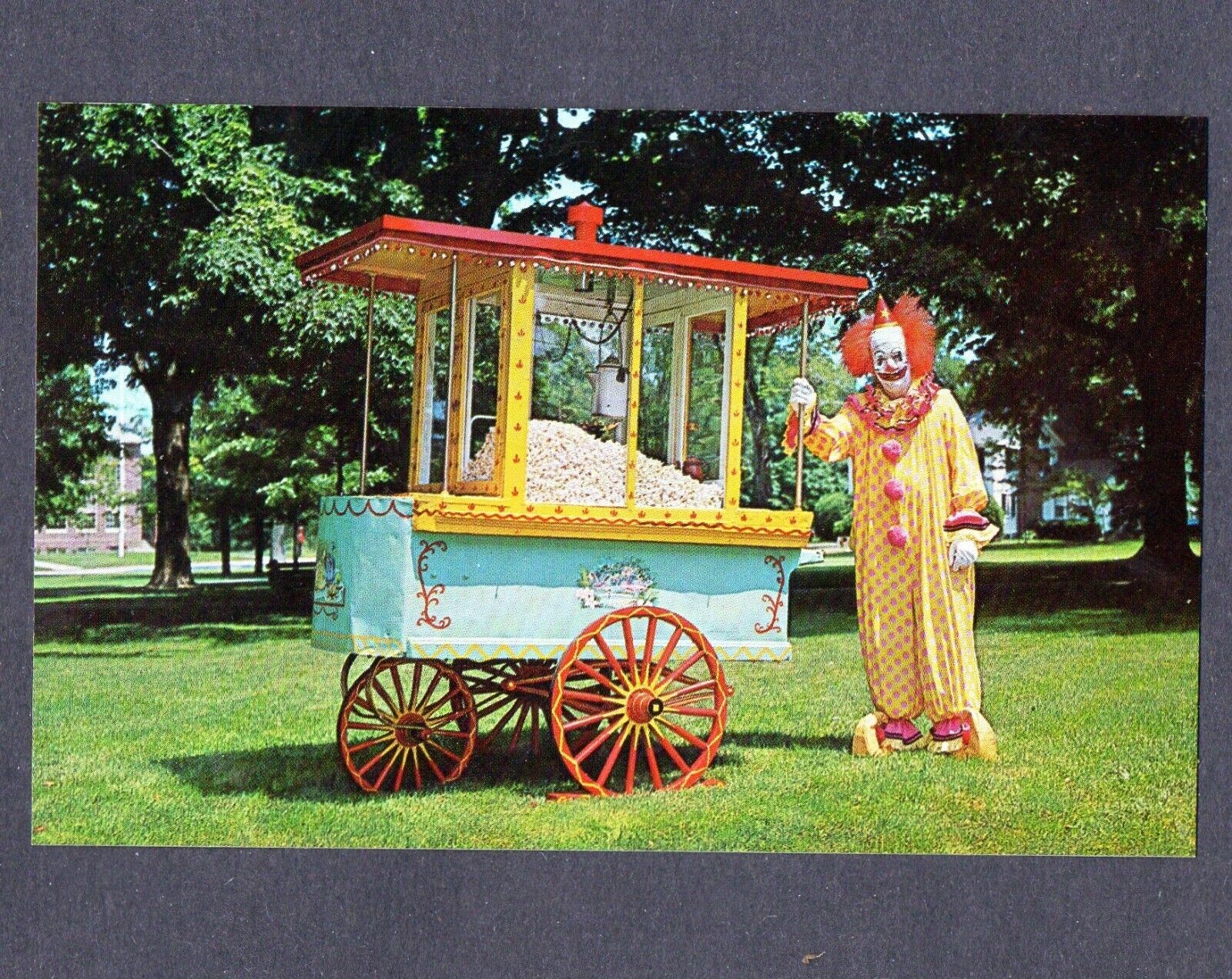 Vintage Hopkinton MA Clown at Popcorn Machine Postcard - Common, Center School