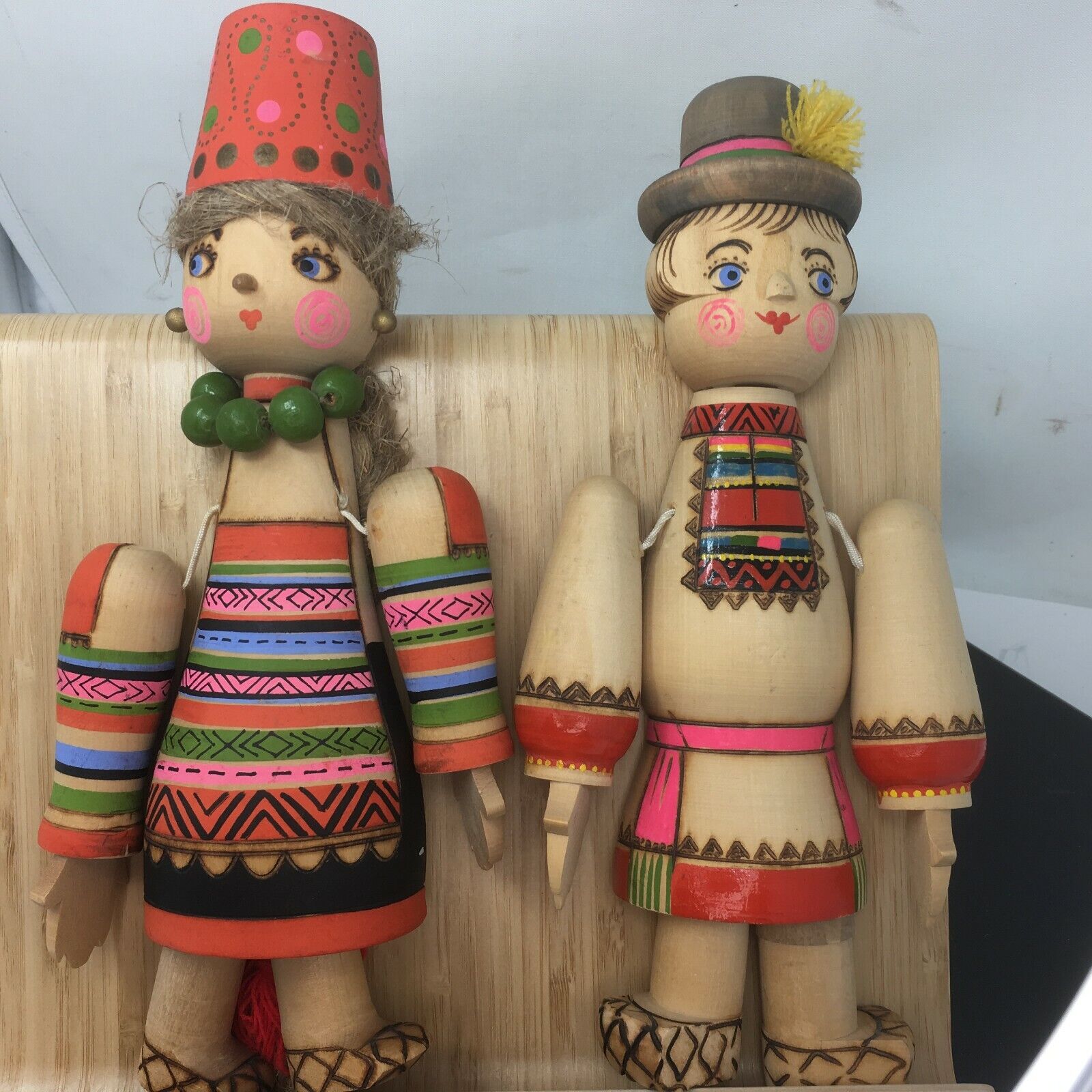 Vintage Mockba Russian Folk Art Wooden figurines dolls set lot 2 painted