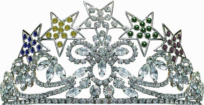 Freemason Masonic 5 STARS OES SILVER TONE Rhinestones O.E.S Adjustable CROWN