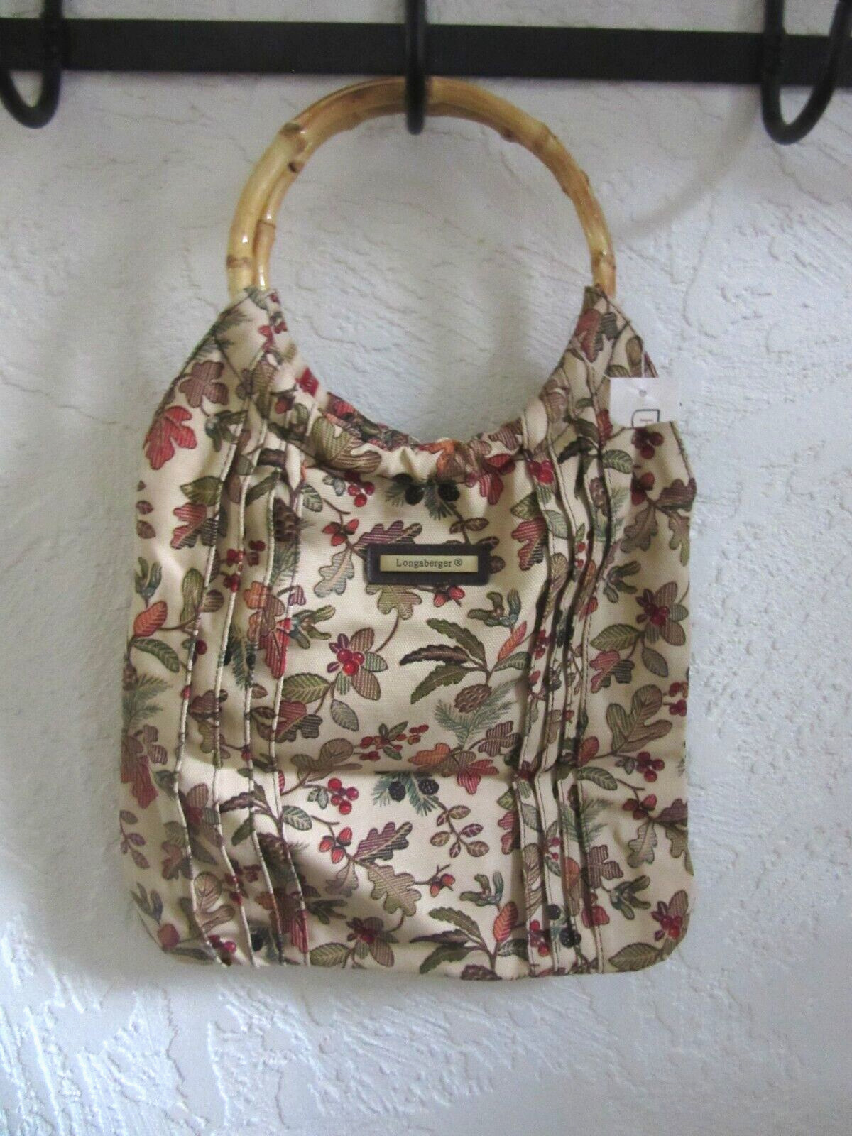 Longaberger Homestead Autumn Path Fall Leaves Purse Tote w/ Bamboo Handles NEW