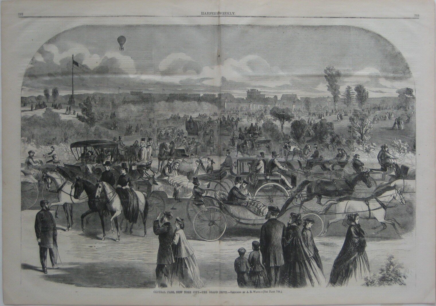 Original CENTRAL PARK NEW YORK CITY Complete Issue 1865 Harper's Weekly Balloon