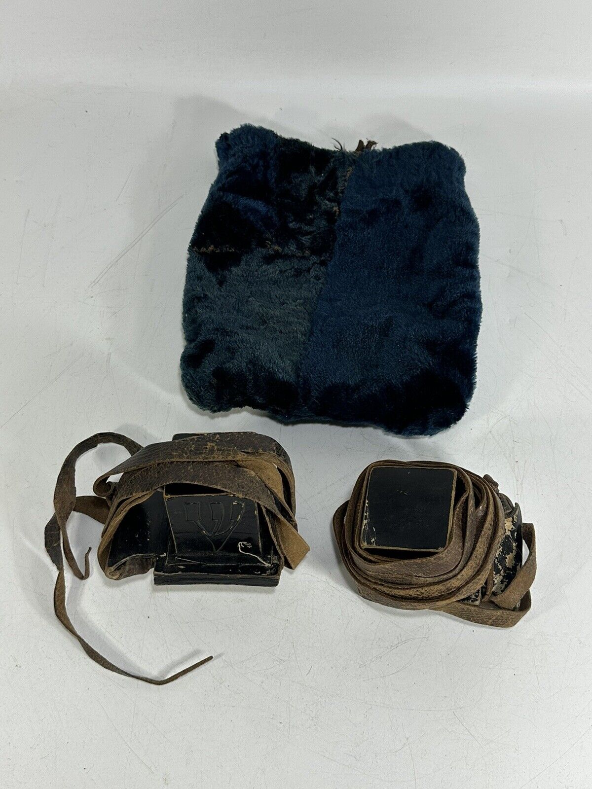 Vintage Leather Tefillin in Velvet Blue Bag ~ Prayer Jewish Judaica Israel