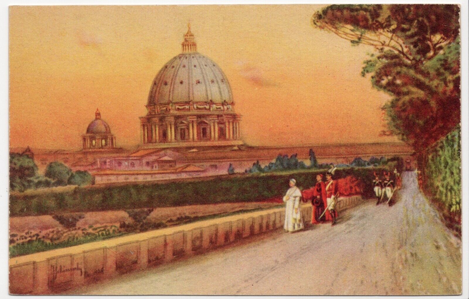 Gardens of Vatican City Italy Unposted Lithograph Postcard