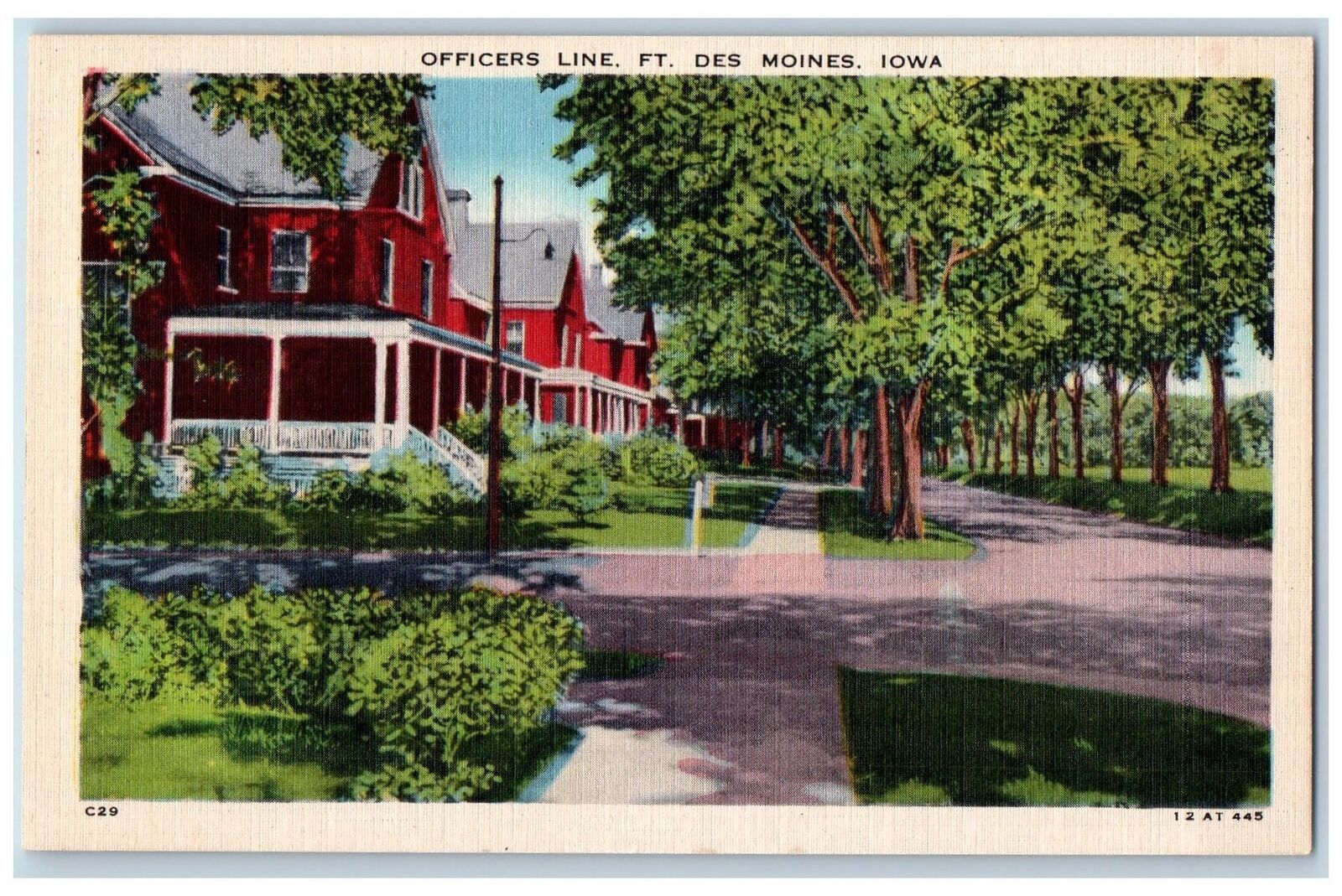 c1940's Officers Line Ft. Street Houses Lined Trees Des Moines Iowa IA Postcard