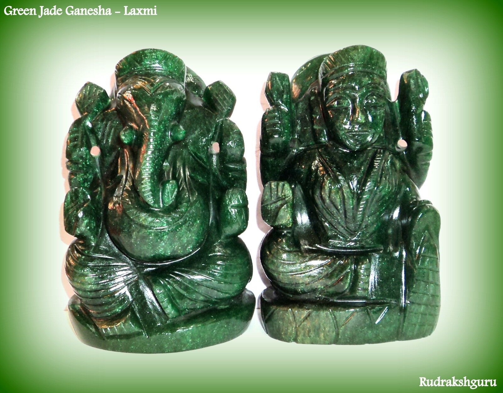 Divine Pair of Laxmi Ganesha Idols In Natural Green Jade - 1651 gm 