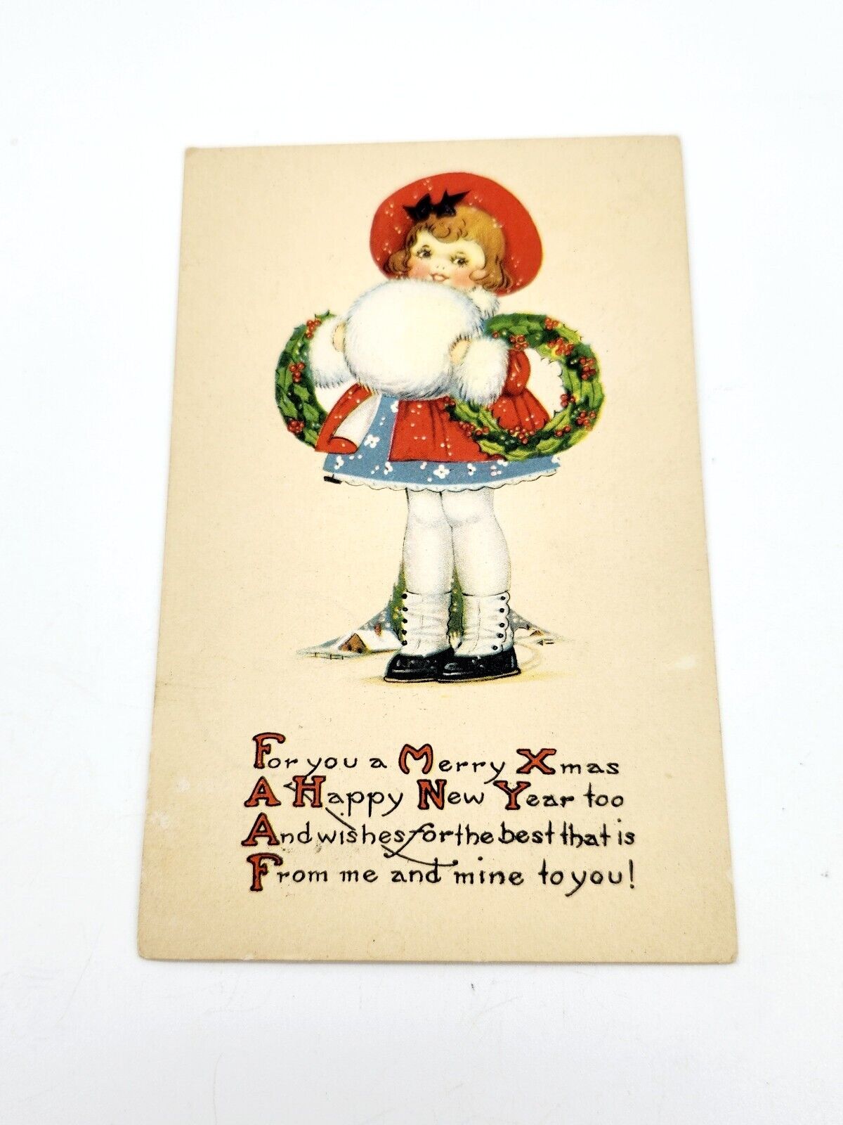1924 Christmas Holiday Card Young Snowball Girl Chapman, Kansas -  Woodbine, KS 