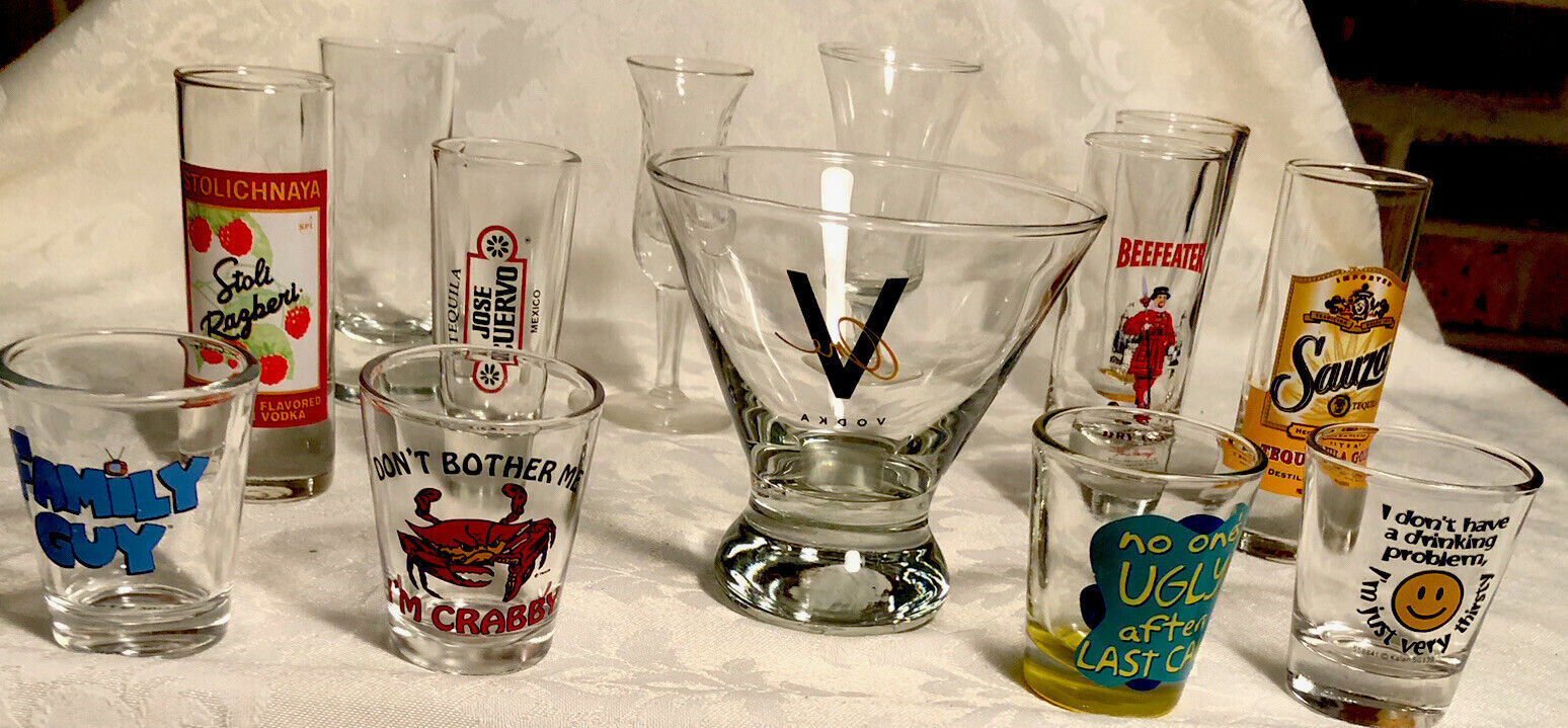 VTG Shot Glasses 13 Souvenir State, Funny & Clear Collectible ,Party, Gift, Rare