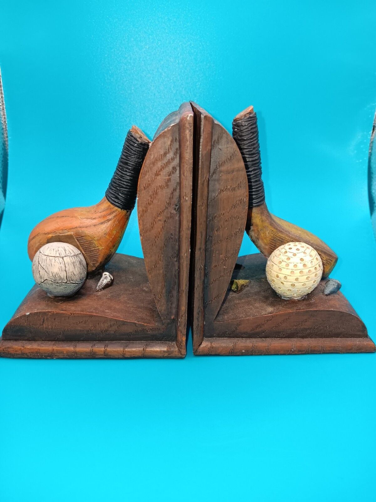 Golf Club Themed Bookends Heavy Weight Resin Wood Golf Clubs Balls and Tees