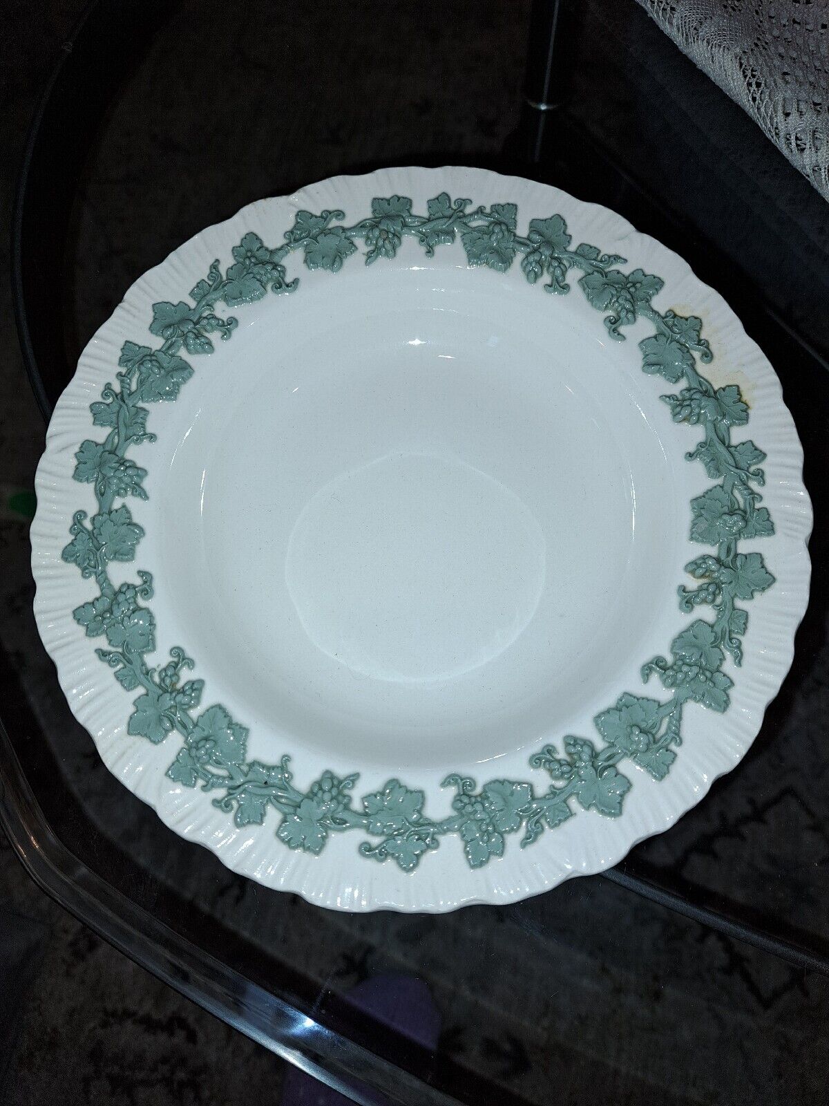Queens Ware Wedgewood Bowl Grape Fluted Edge Green