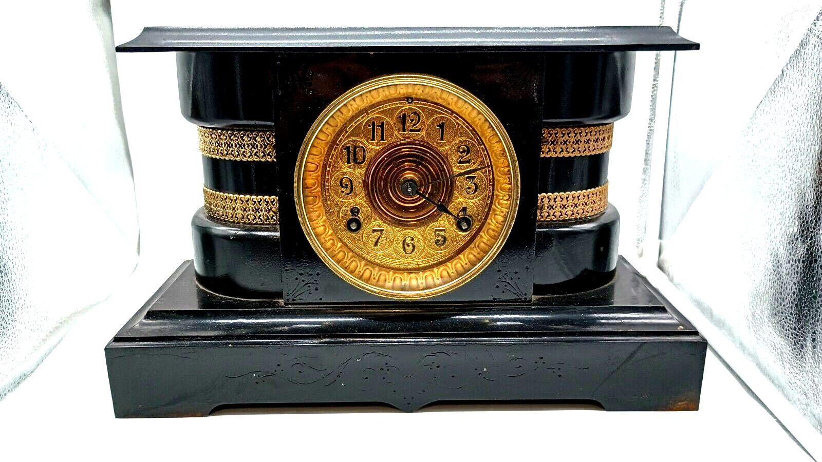 Antique 1900s Art Deco Waterbury Mantel Clock Iron Cast w/ Chimes
