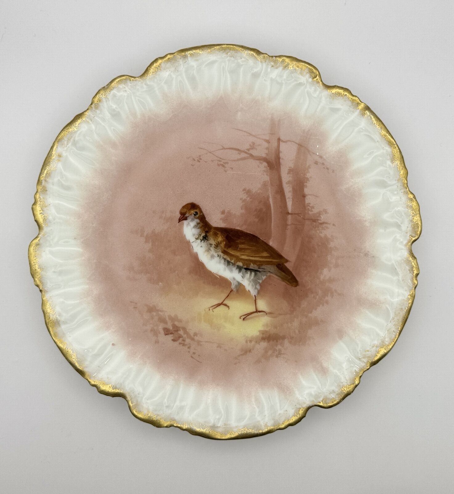 Stunning Limoges France Hand-Painted Partridge Bird Plate with Gold Trim