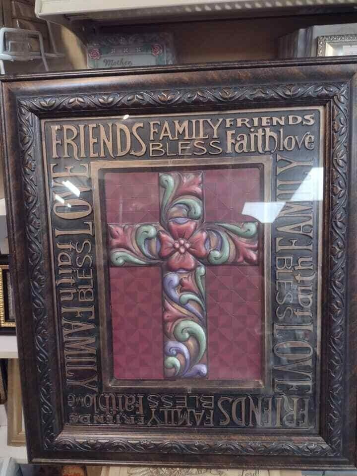 Jim Shore Friend\'s Blessing Cross FRAMED Art 19x22 inches Great WEDDING Gift