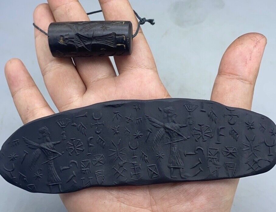 Old Ancient Sumerian King With Wings Alphabet Intaglio Cylinder Seal Bead