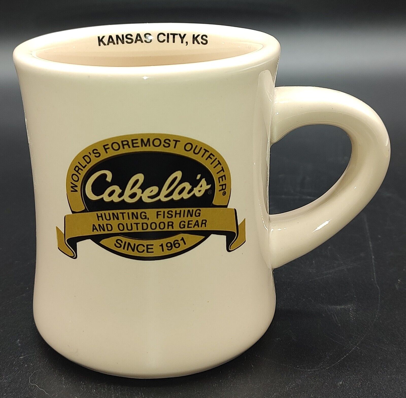 CABELA\'S Hunting Fishing Heavy Diner Style Coffee Mug Kansas City Kansas 