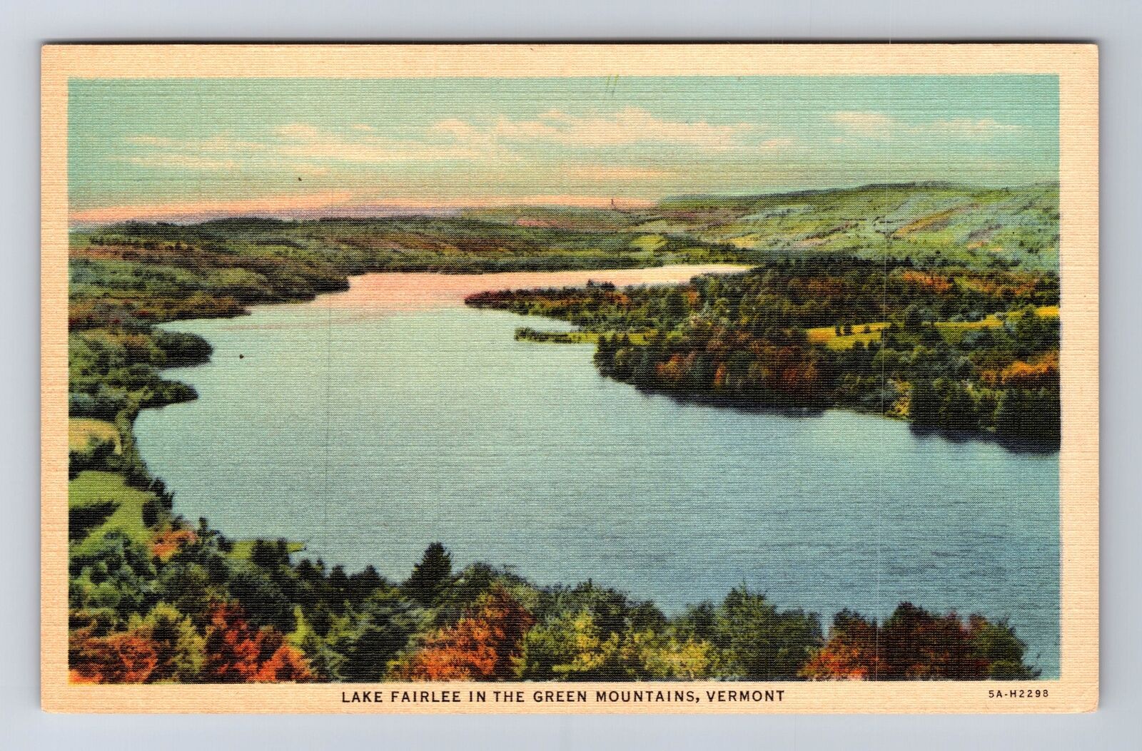 Green Mountains VT-Vermont, Aerial Lake Fairlee, Antique, Vintage Postcard