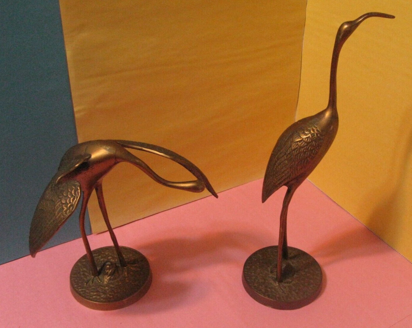 Beautiful Pair Of Brass Egrets On Stands Quality Figurines Vintage Hecht\'s Dept.