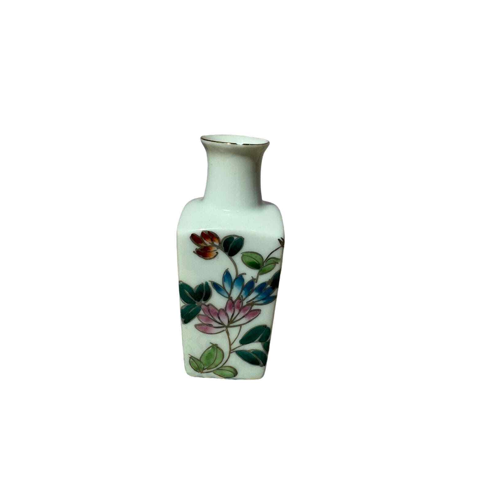 Vintage White Porcelain Chinese Bud Vase Hand Painted