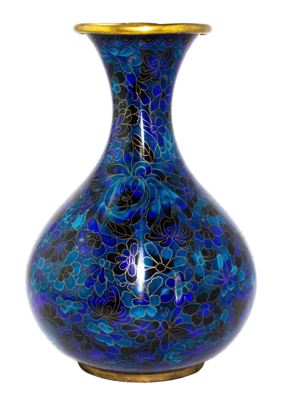 Gorgeous Chinese Cloisonne Multi-Shade Blue Floral Enamel Vase 