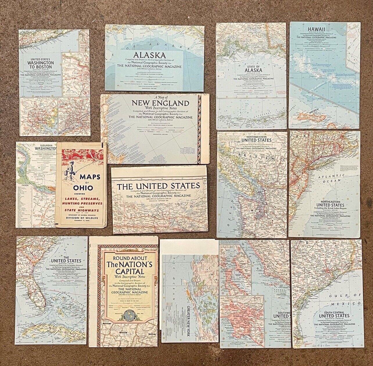 Vintage National Geographic Map LOT United States Alaska Hawaii New England RARE