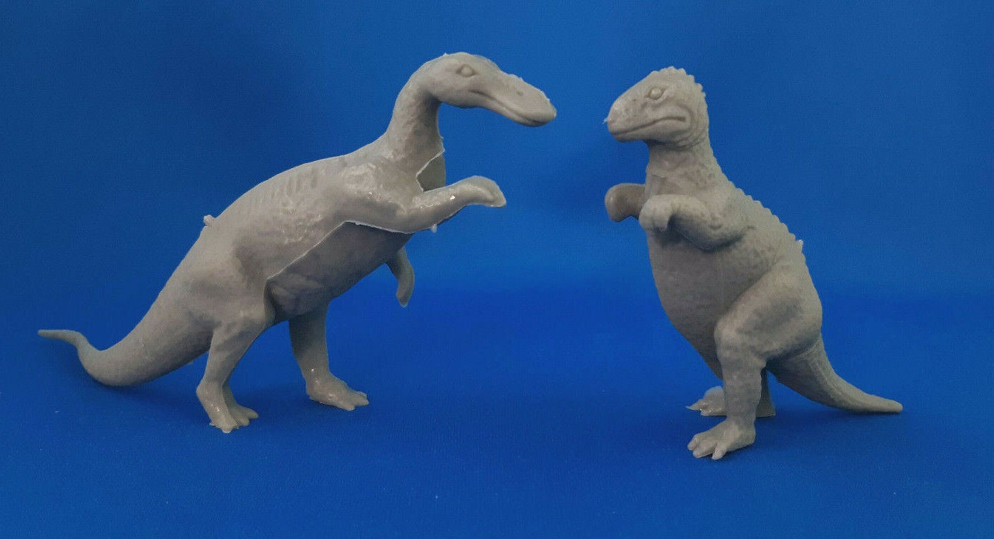 2 Marx 1970s Revised Mold Group Vintage Dark Gray Prehistoric Playset Dinosaur 