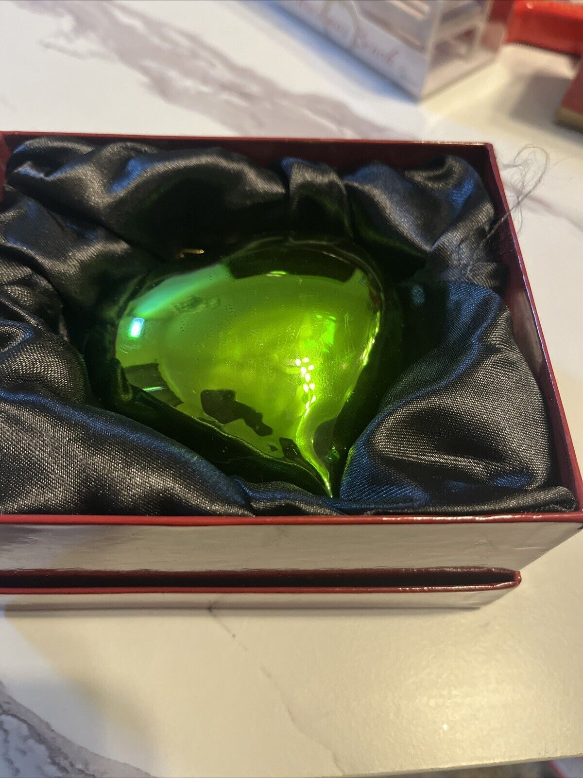 Inge Glass GreenHeart Shiny 12002T041A German Glass Ornament NEW w/FREE Gift Box