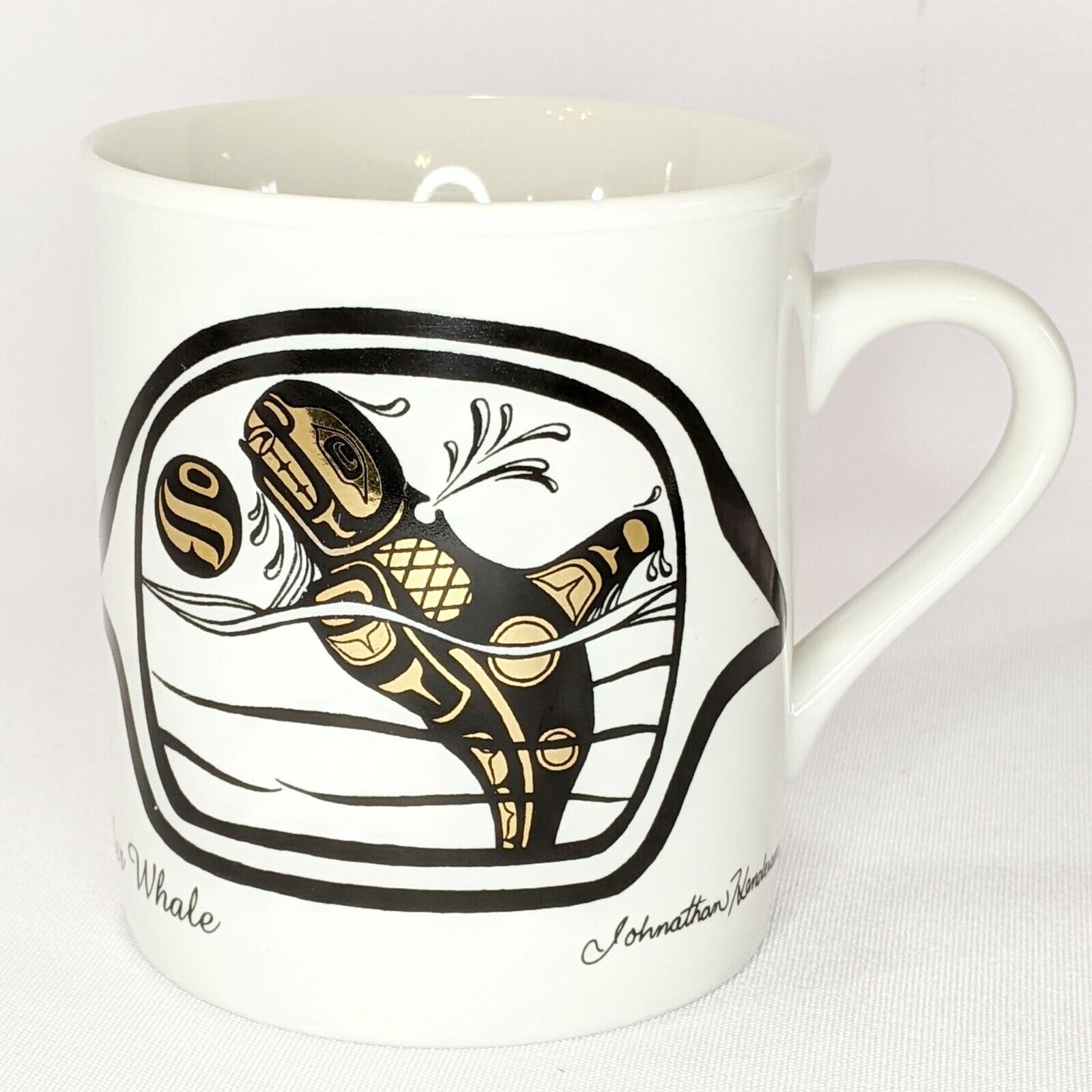 Vintage Banawe Killer Whale Porcelain Gilt Coffee Mug Canada Indigenous Artist 