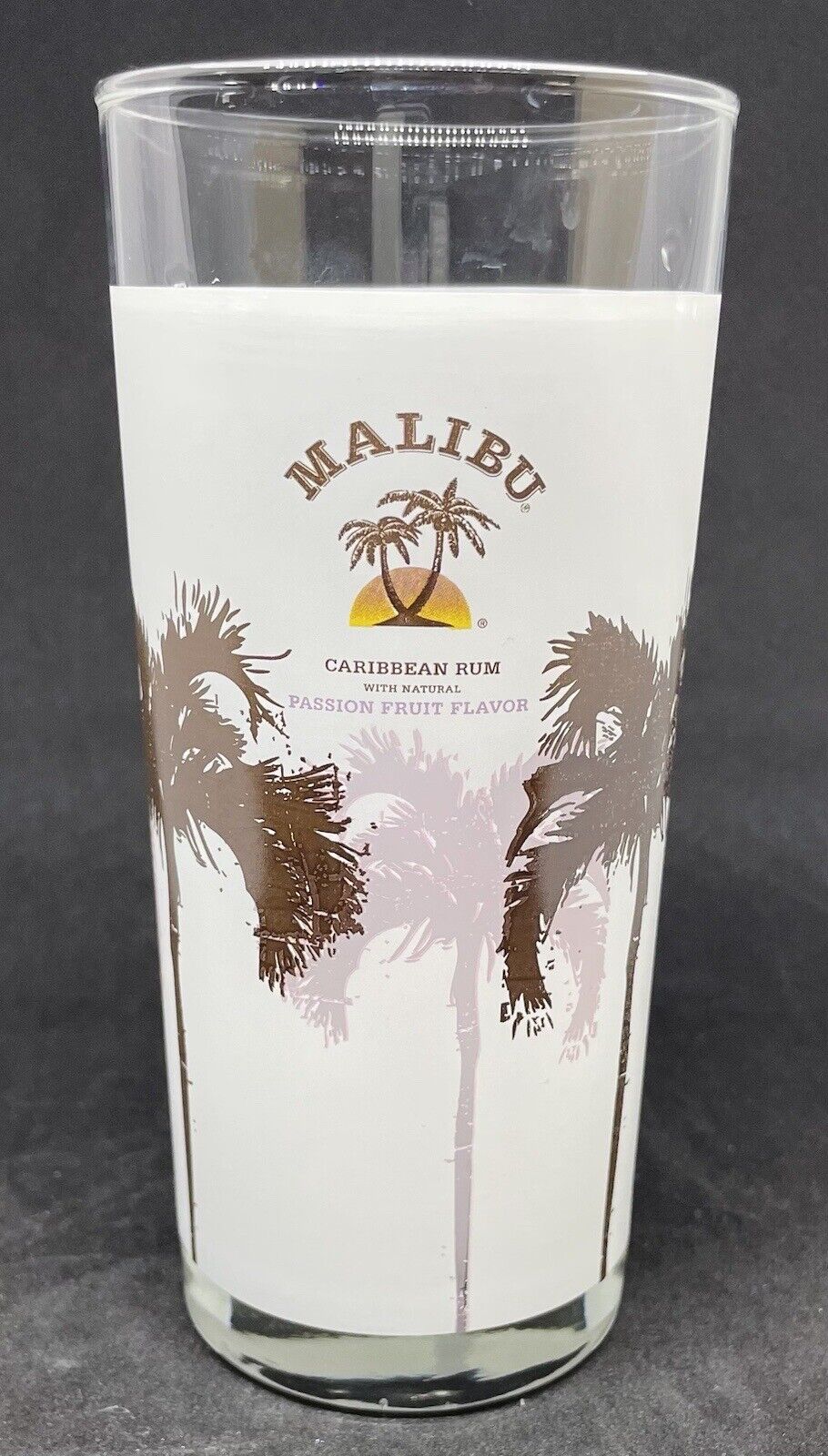 MALIBU CARIBBEAN RUM FROSTED HIGHBALL GLASS PASSION FRUIT PALM TREES COCKTAIL