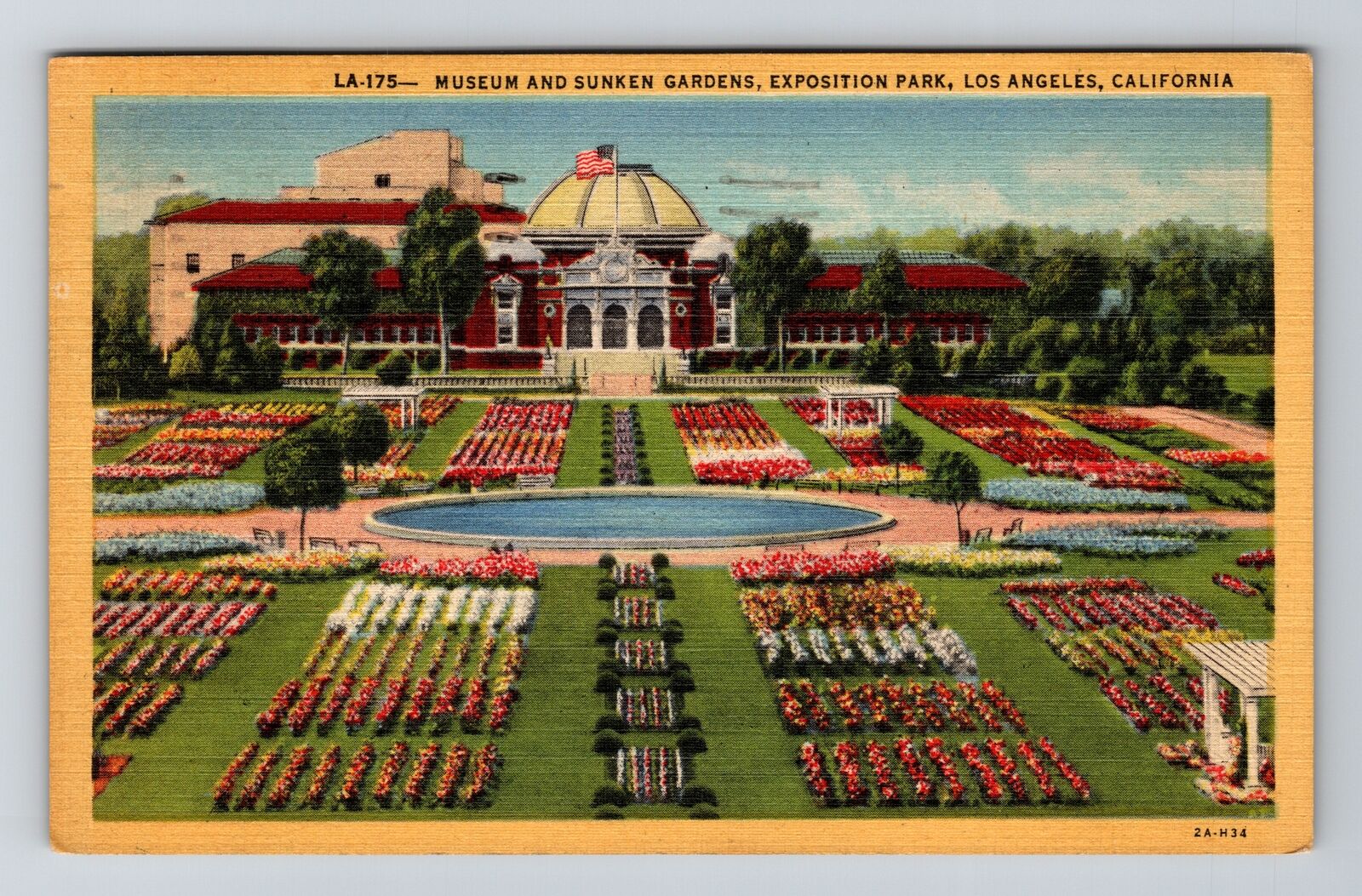 Los Angeles CA-California, Museum & Sunken Gardens, Vintage Postcard
