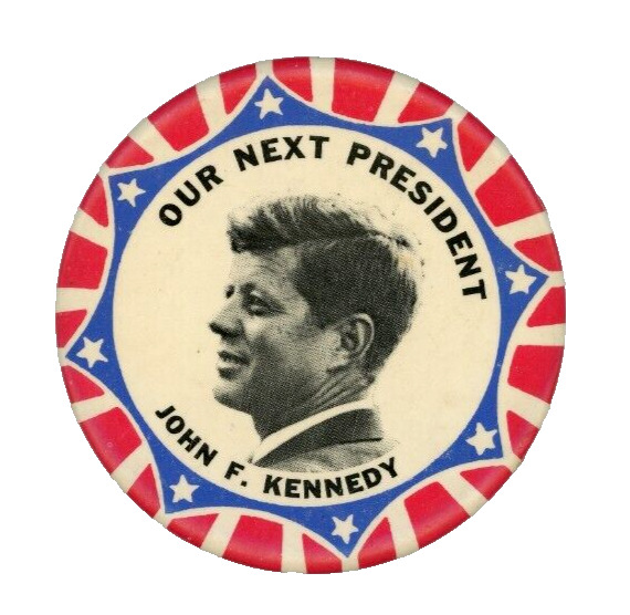 3.5 INCH KENNEDY FOR PRESIDENT 1960 JOHN F KENNEDY JFK CAMPAIGN BUTTON LAPEL PIN