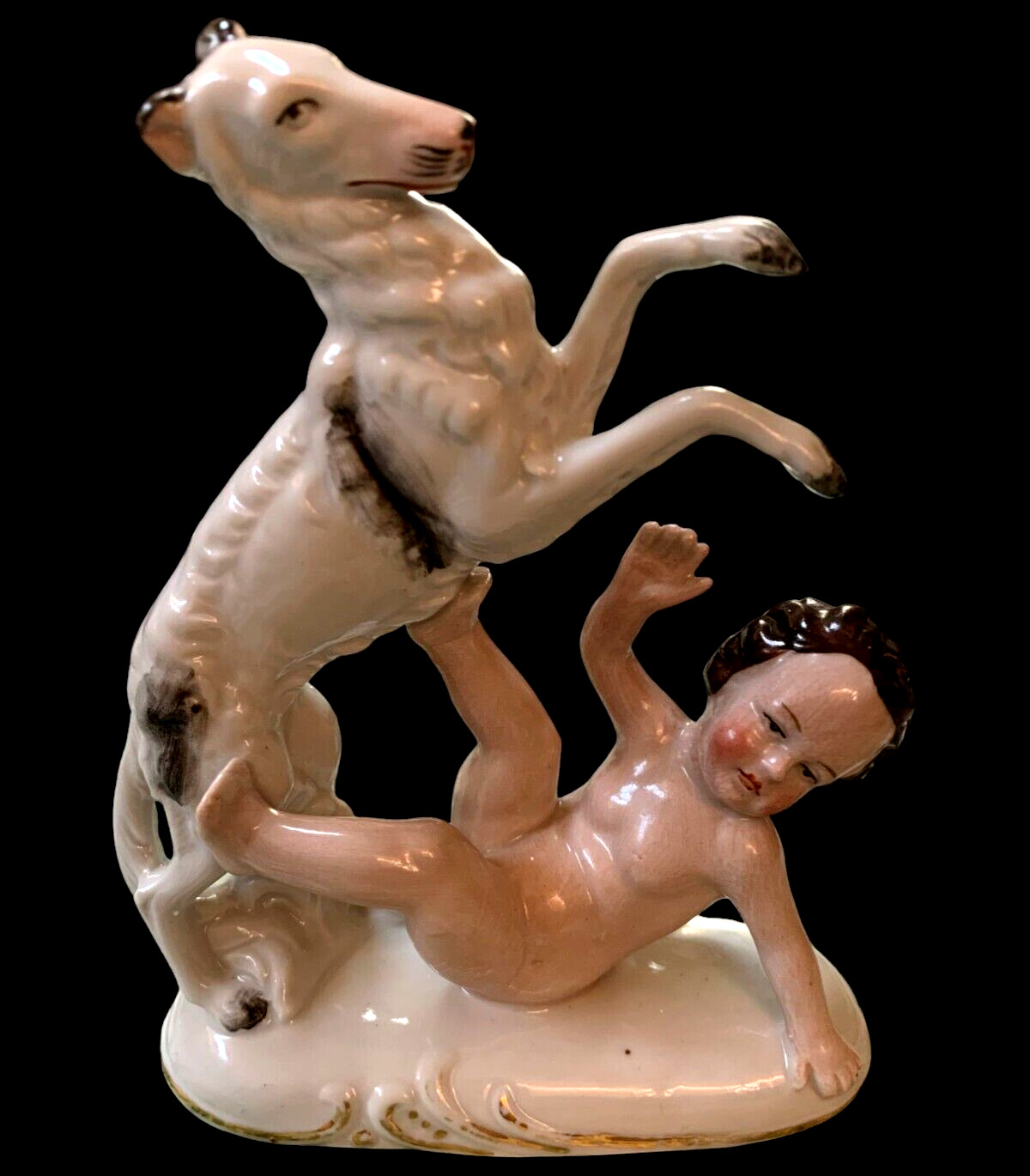 WKC Gräfenthal Porcelain German Art Deco Boy with Borzoi Dog