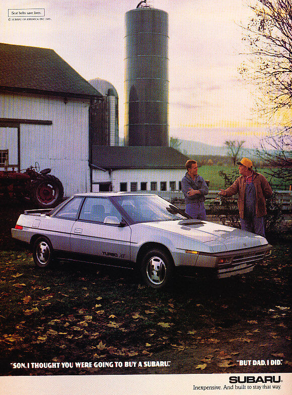 1986 Subaru XT - farm dad -  Classic Vintage Advertisement Ad A63-B