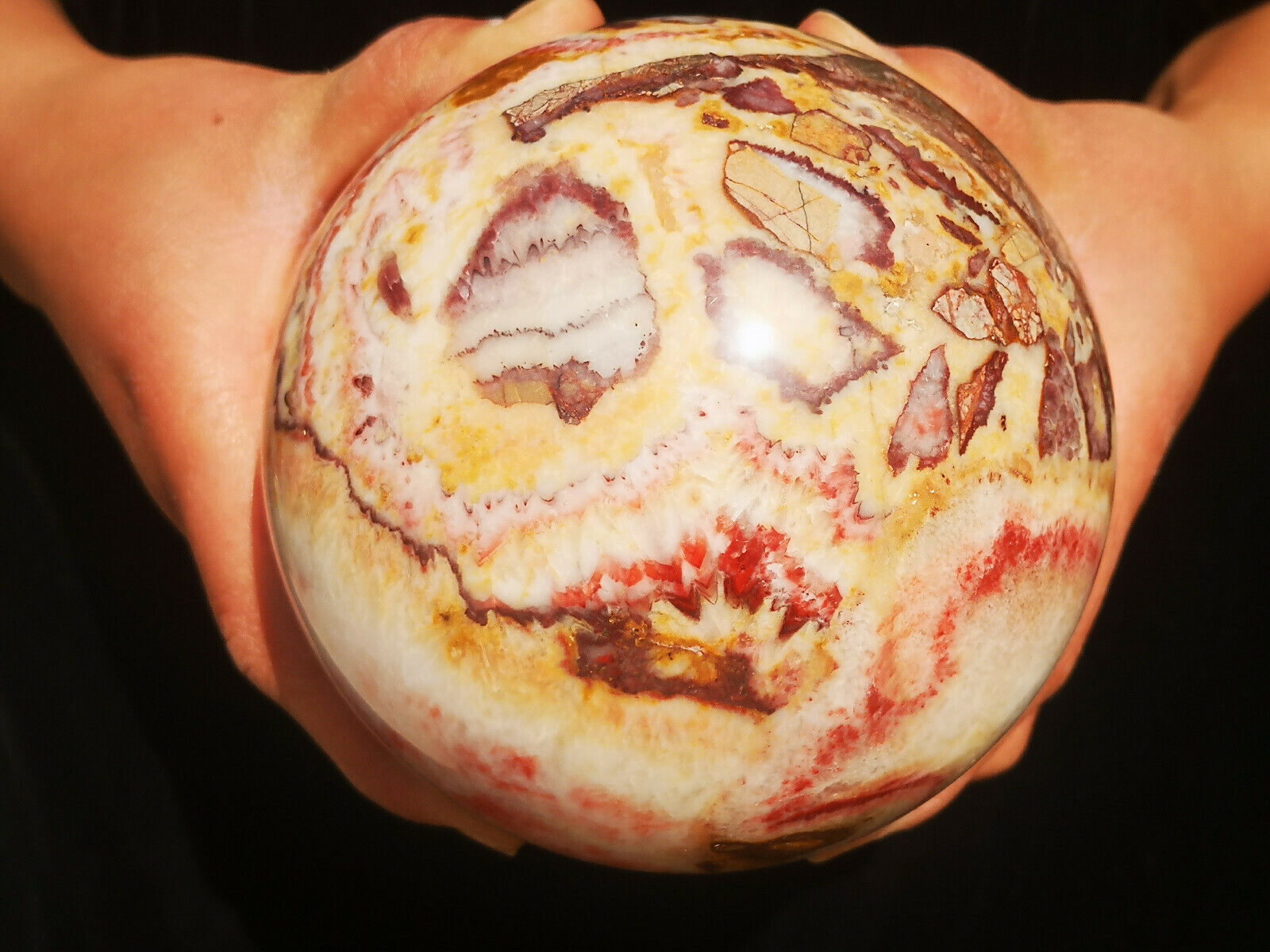 4.7 LB Natural Red Stripe Pork Stone Ball Sphere Crystal Energy w/ STENT