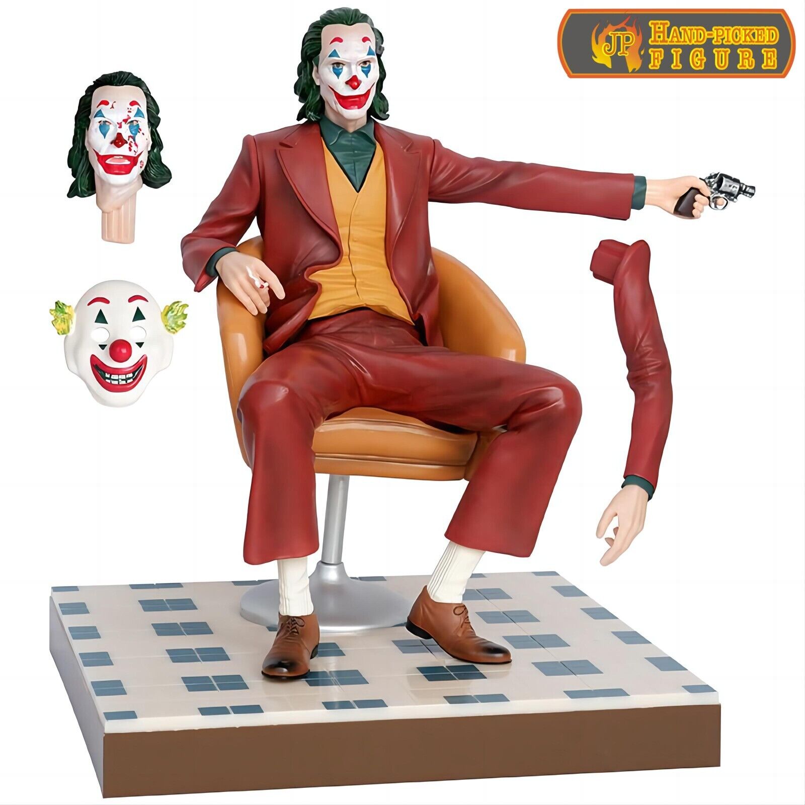 Movie JOKER 2019 Arthur Fleck Phoenix Sit Shoot Suit 28cm Statue GK Figure Model